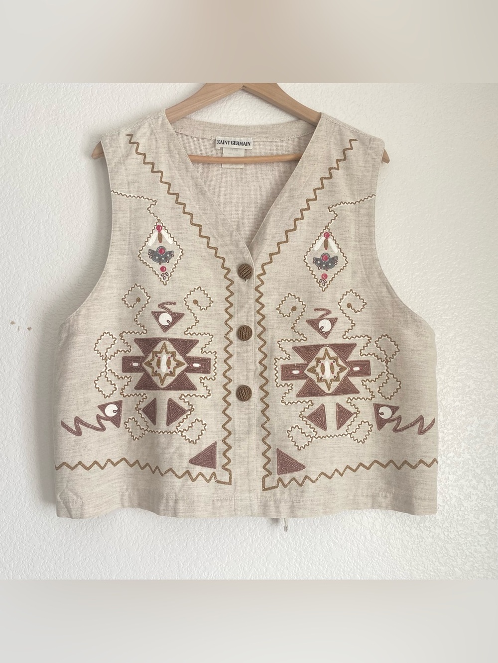 Vintage Saint Germain linen button down vest